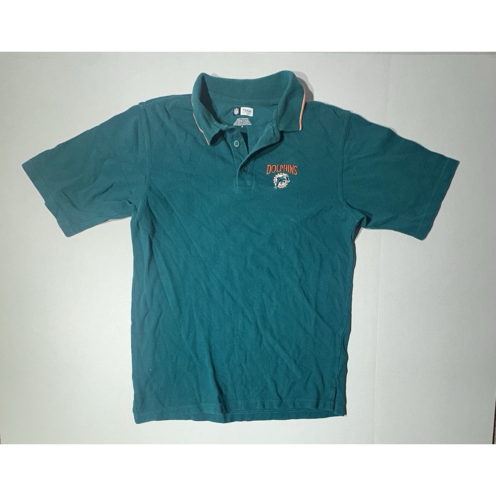 NFL Miami Dolphins Polo Shirt Men M Green Solid Logo Dolphins Embroidered…#15576